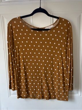 Forever 21 Mustard Polka Dot Zipper Back 3/4 Sleeve Top